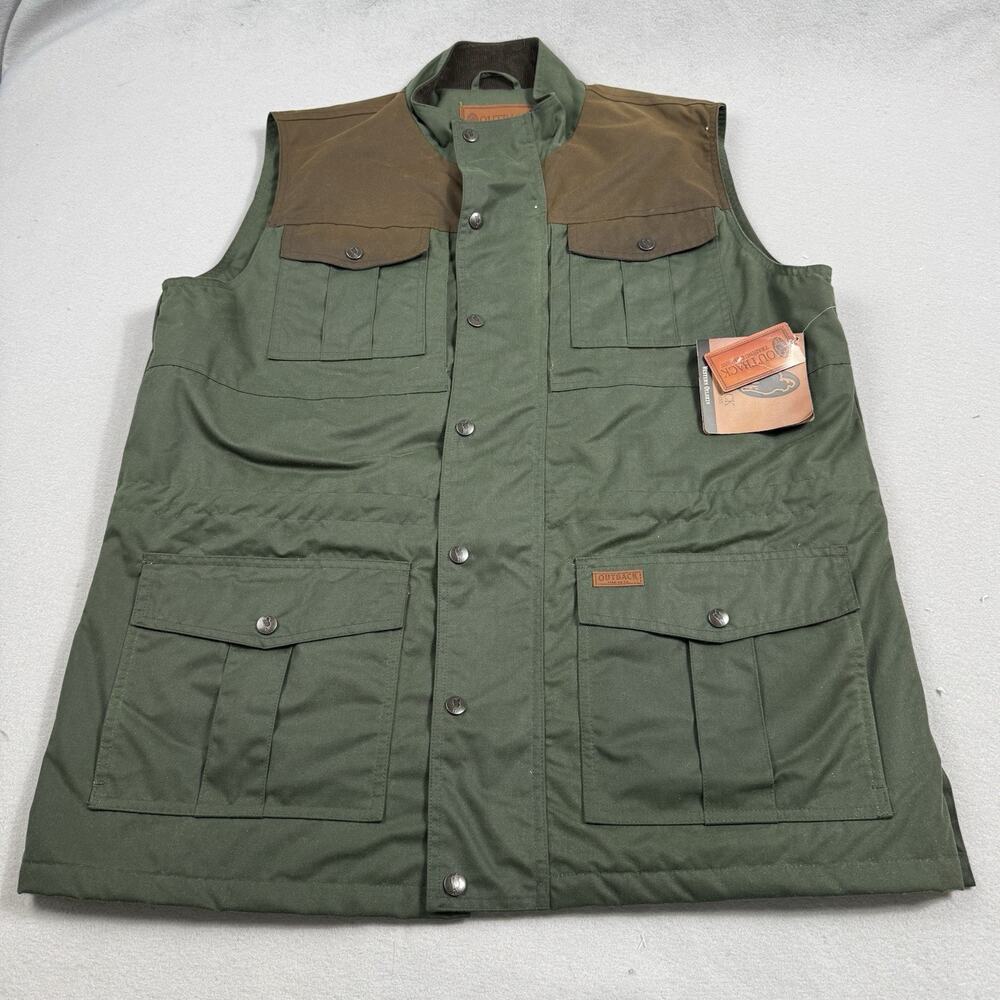 Outback Trading Harrison Vest XXL Oilskin Waterproof Green Brown Ranch Utility